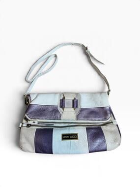 Jimmy Choo White Purple Stripe Leather Foldover Crossbody